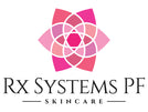 Pink flower RX Systems PF Skincare logo